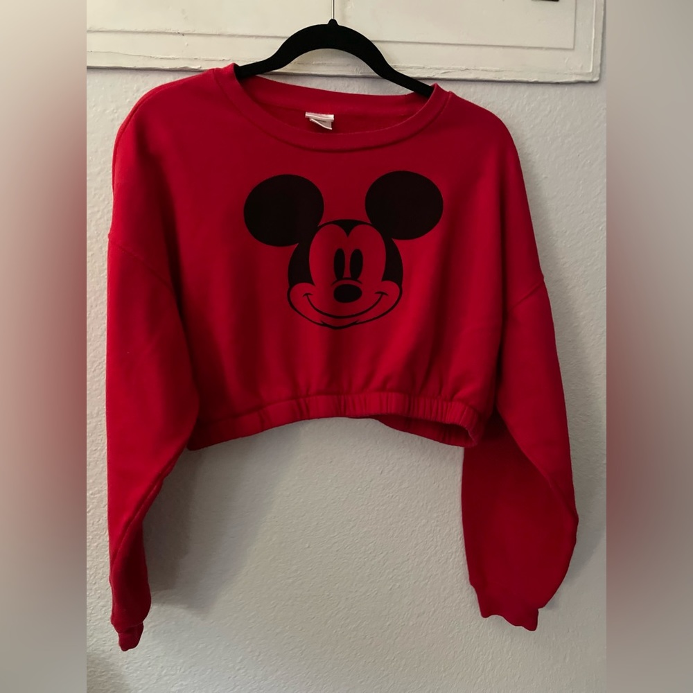 Mickey Mouse red and black crop top sweat shirt.